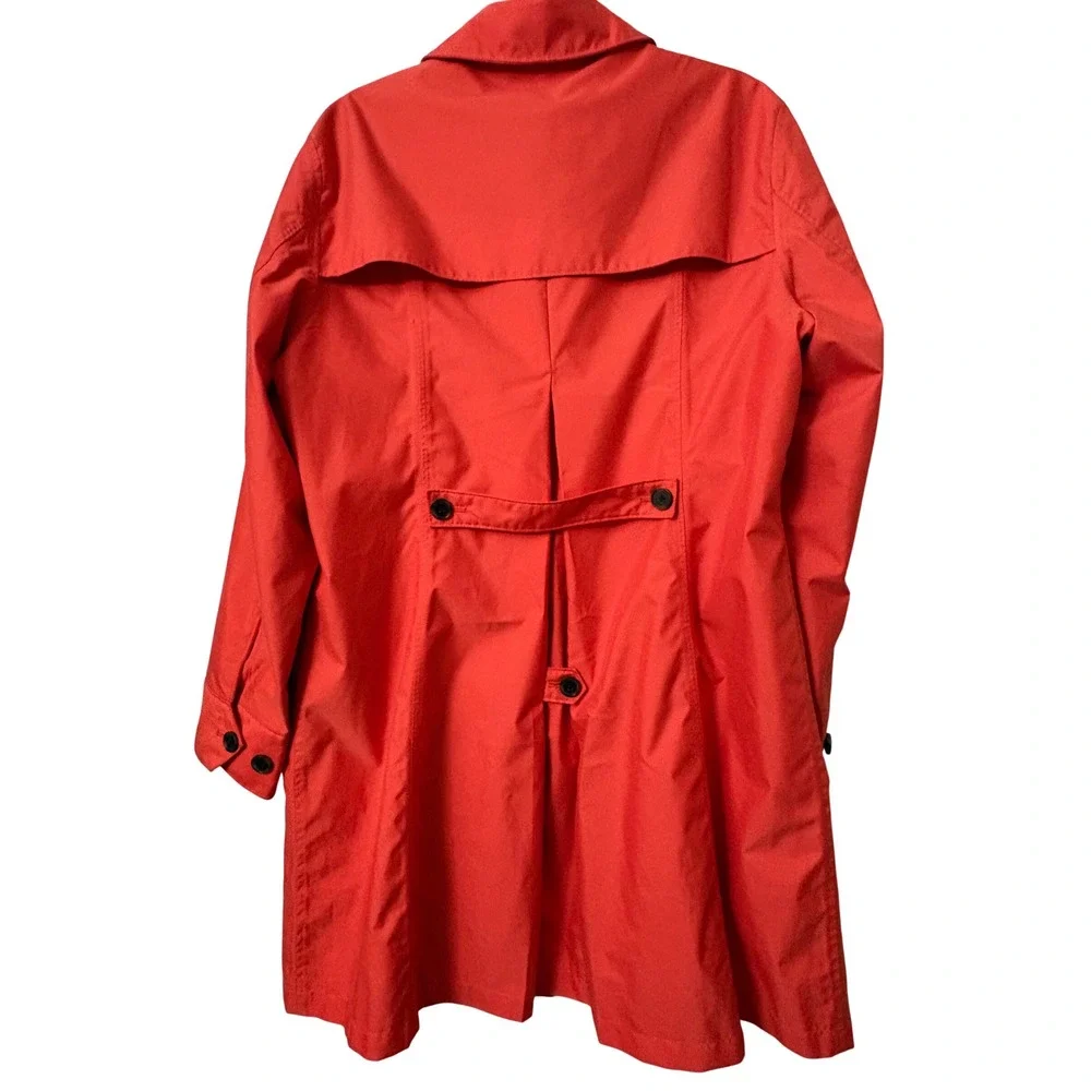 Lands End Womens Coral Pink Trench Coat Jacket Button Front L 14-16 Single